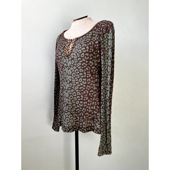 Y2K Vintage Beaded Teal Leopard Print Top by Language Los Angeles - Size S/M - Picture 3 of 6